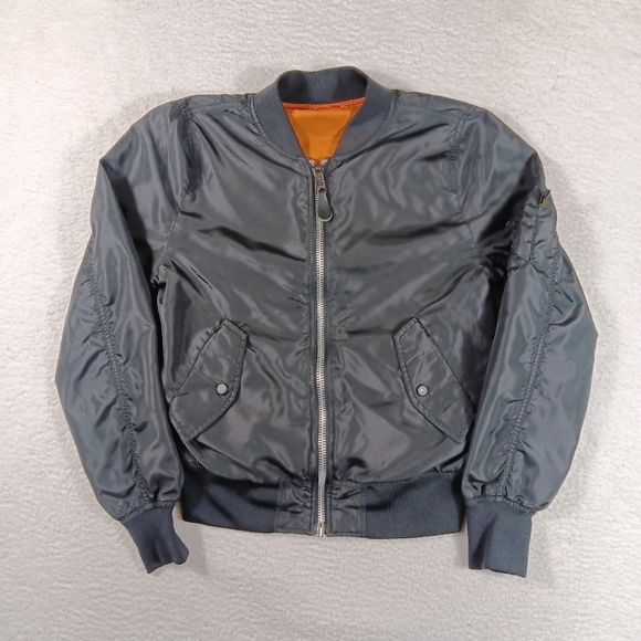 Vintage Alpha Industries Jacket Mens Small Black MA-1 Flight Bomber Reversible